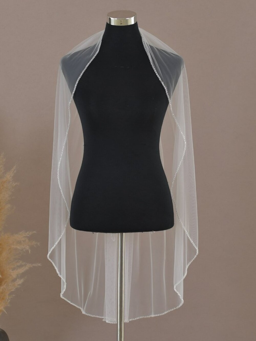 Zaia Crystal Beaded Trim Veil